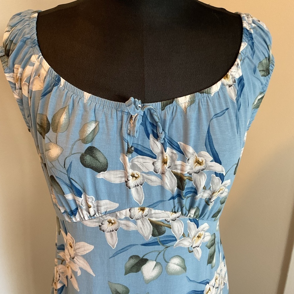 Hilo Hattie Blue Floral Sheath Midi Dress Size Small Wedding Cocktail - Picture 4 of 6